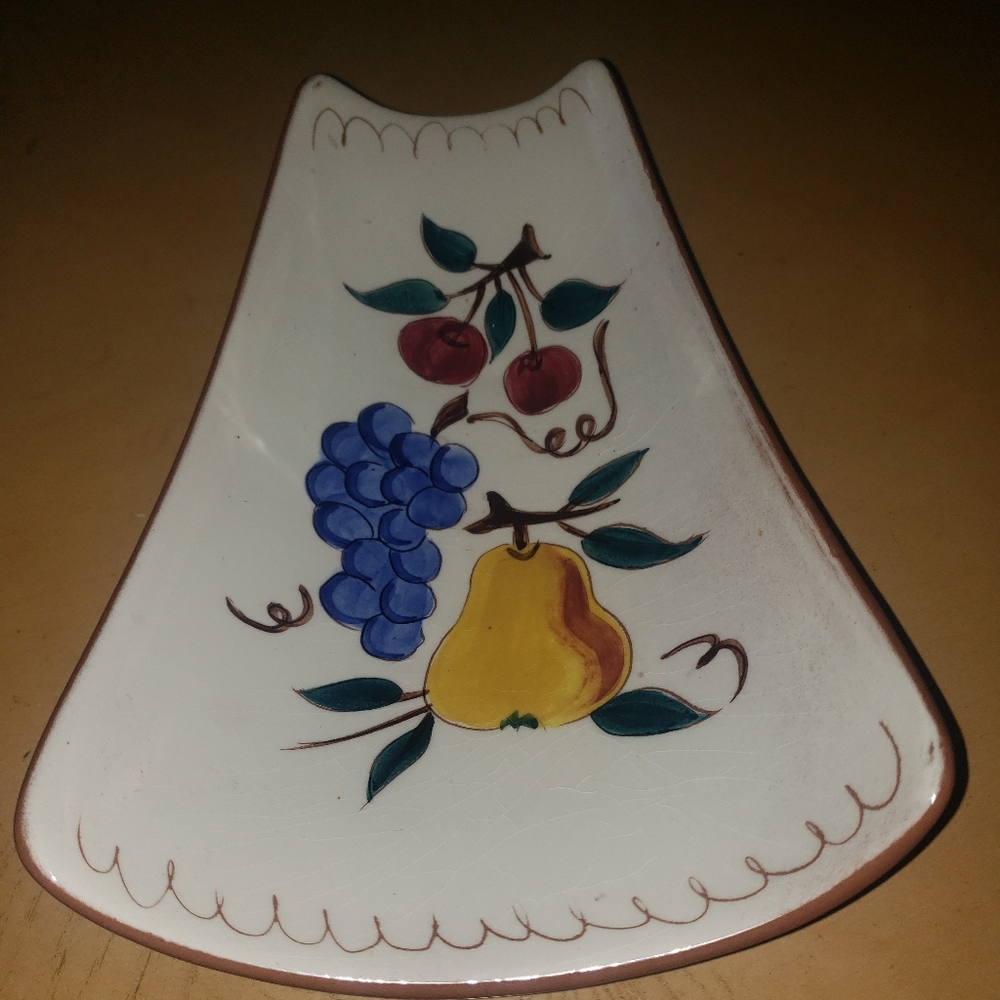 Vintage Stangl Pottery Ceramic Curved Rectangle Footed Dish Fruit Pattern